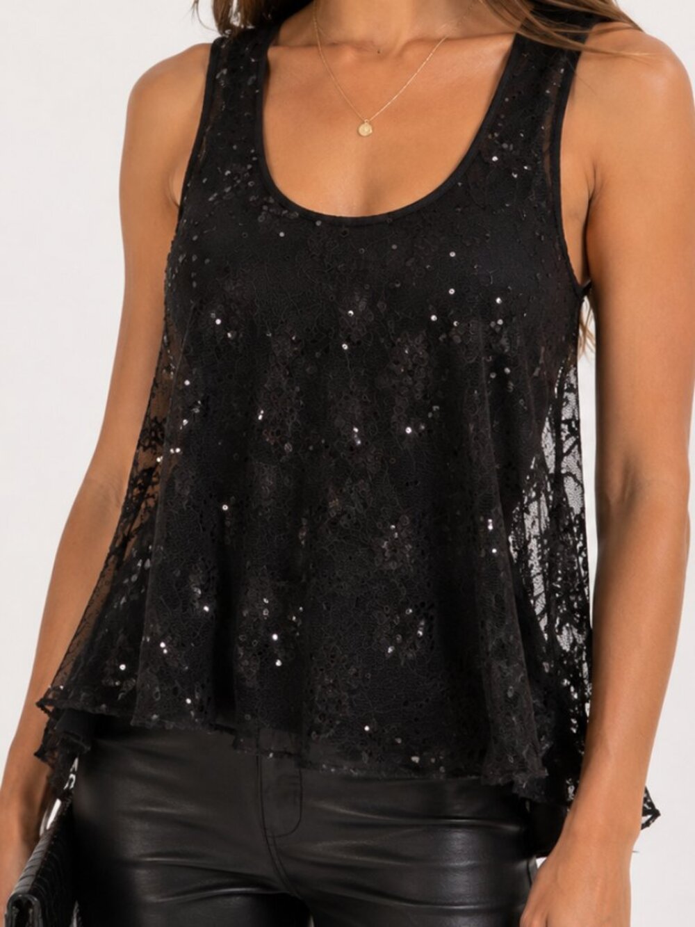 Y2K GUESS Sequin Sheer Mesh Tank Top Black Lace XS